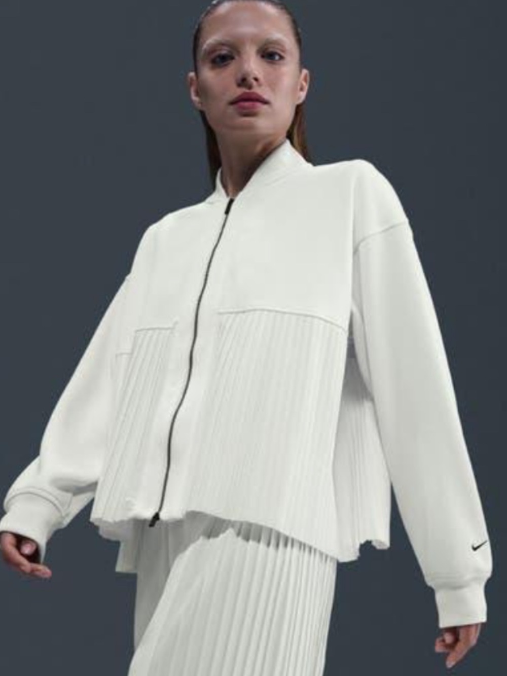 Nike Sportswear Mixed Media Pleated Bomber Jacket White Sz Small NWT